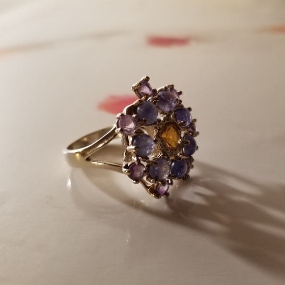 Vintage Sterling Silver Princess Ring with Tanzanite, Amethyst and Citrine - Picture 6 of 16